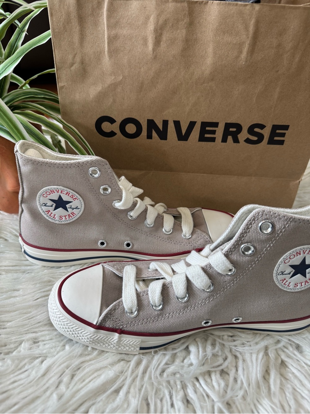 New🌿Converse High Top Sneakers - Taupe Canvas with White